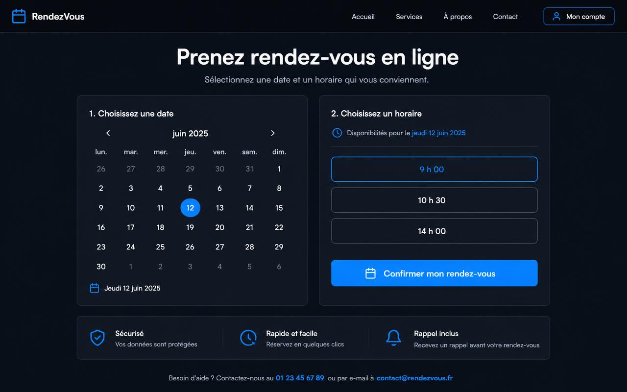 Aperçu d'un prise de rendez-vous en ligne conçu par AD Studio